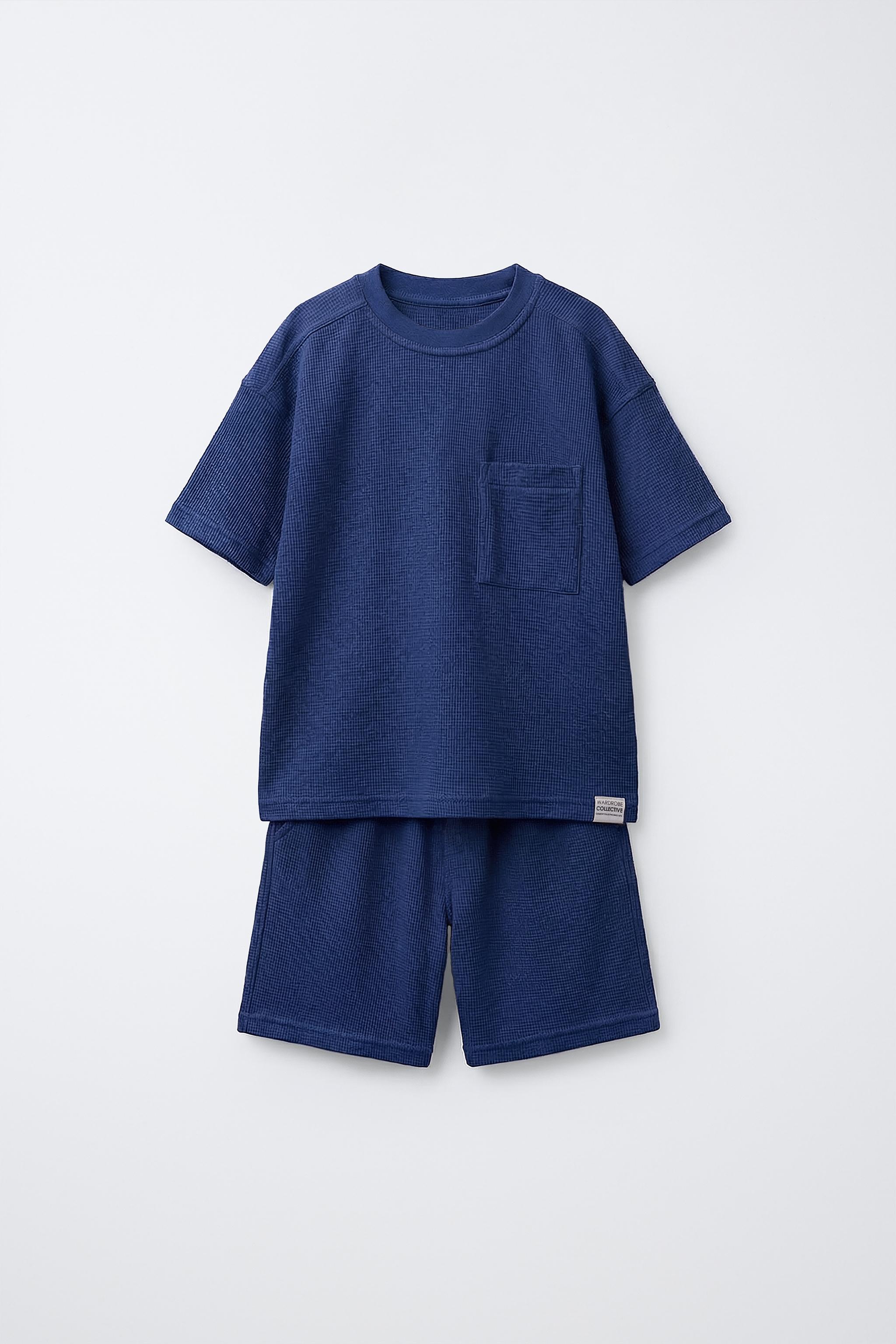WAFFLE T-SHIRT AND BERMUDA SET WITH LABEL